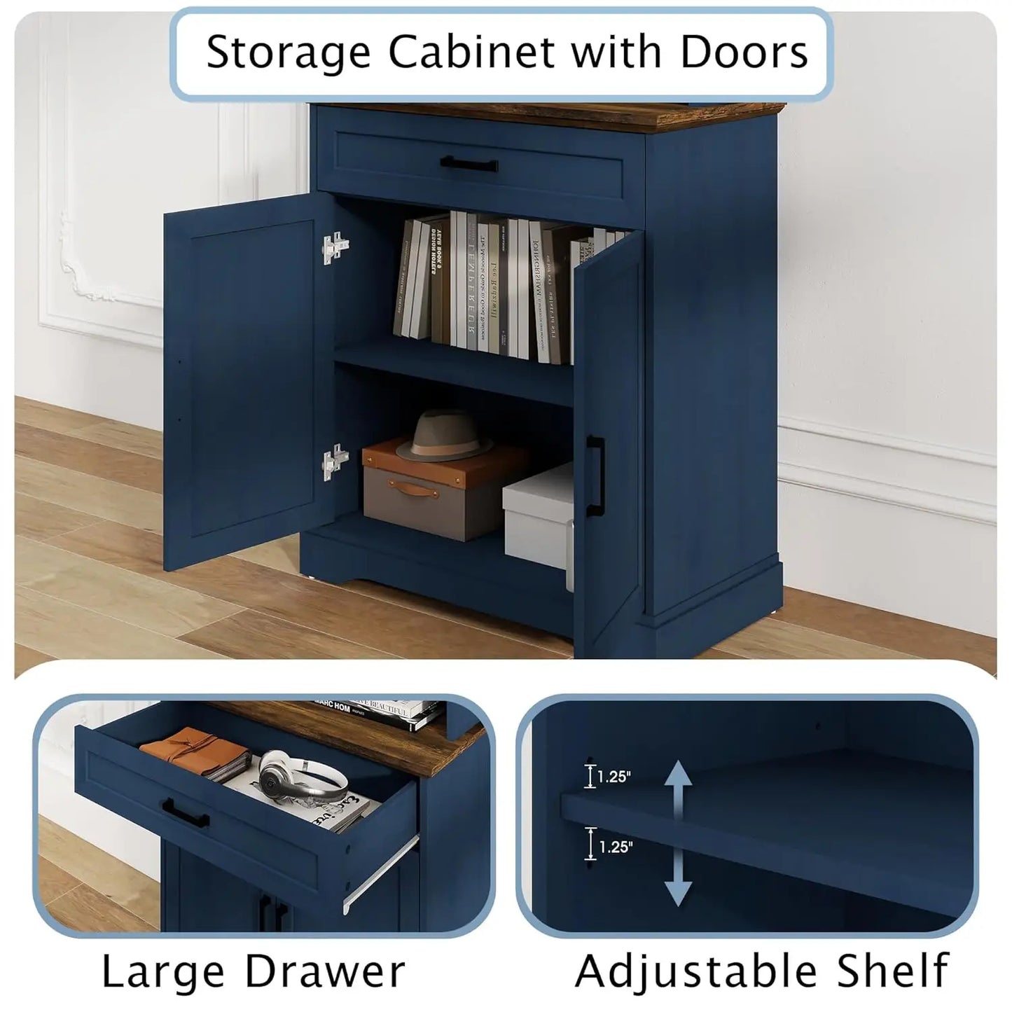 5-Shelf Bookshelf With Drawers Adjustable Storage Cabinet