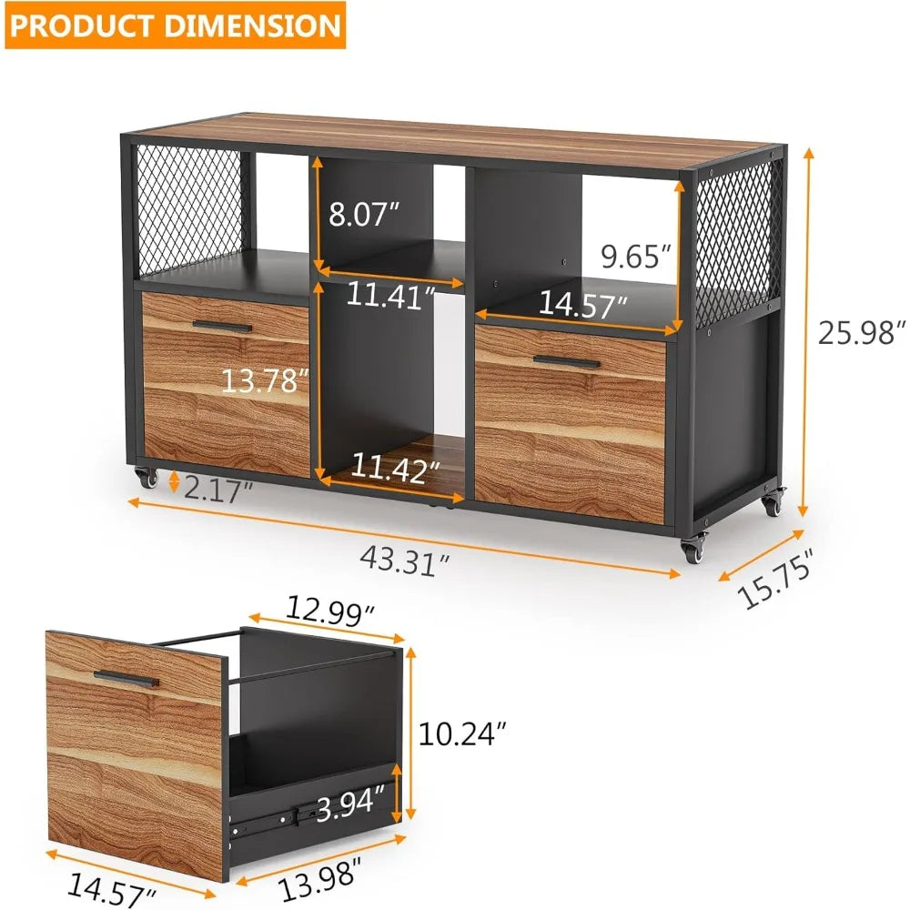 Two Drawer Wood File Cabinet With Mobile Filing And Printer