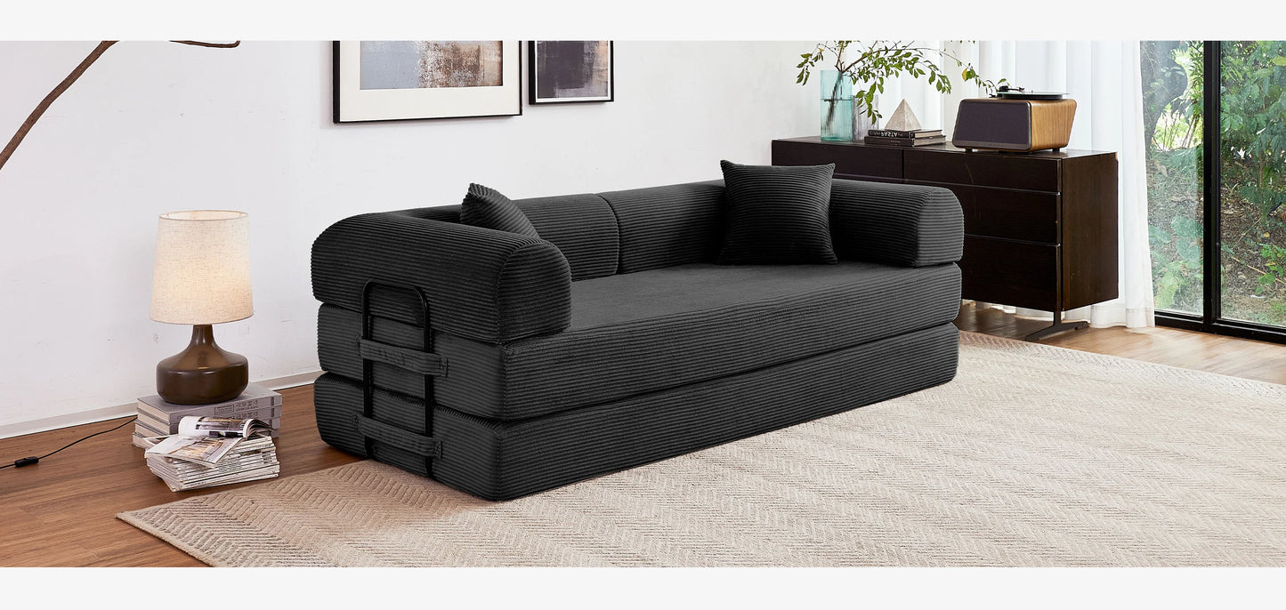 Foldable Convertible Futon Sofa Bed With L Shaped Arms