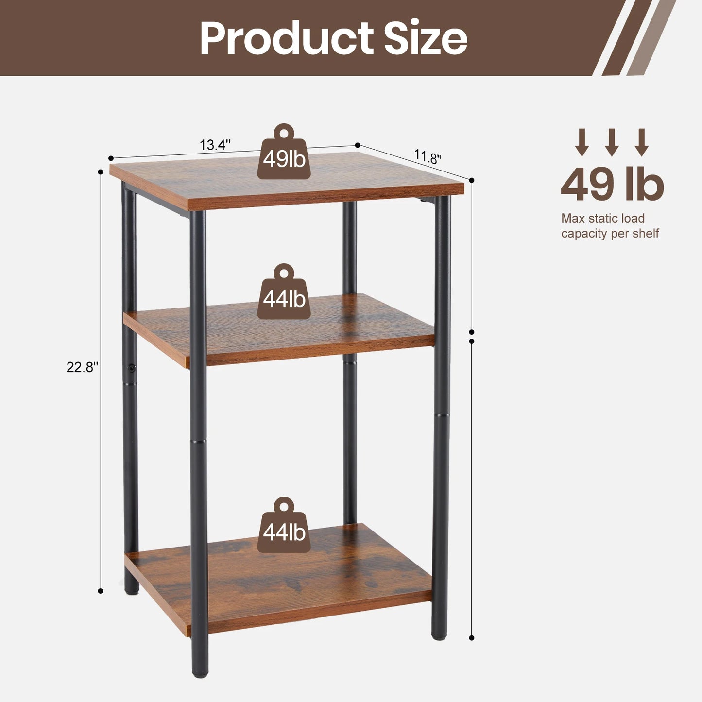 JHK 2/3-Tier End Table and Side Tables With Adjustable Feet