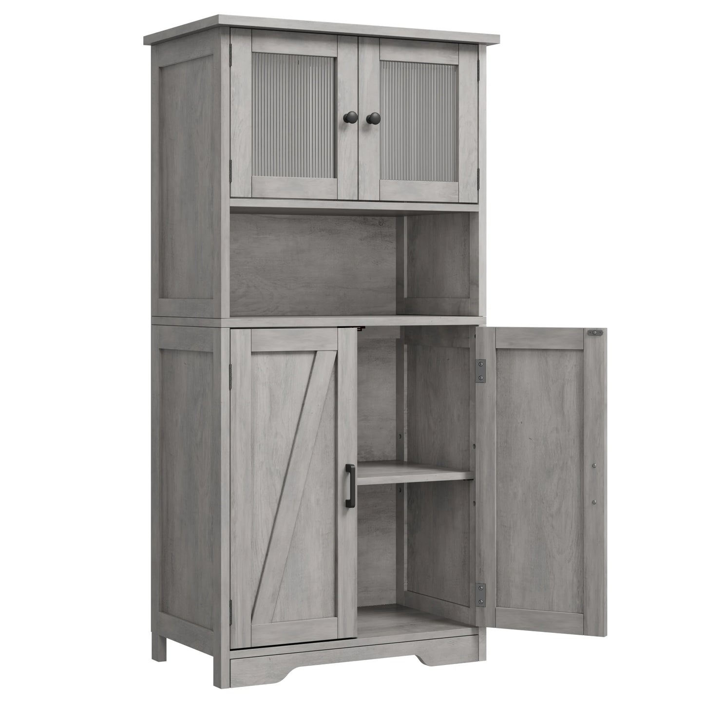HobbyLane Free Standing Kitchen Pantry Cabinet Tempered Glass Doors
