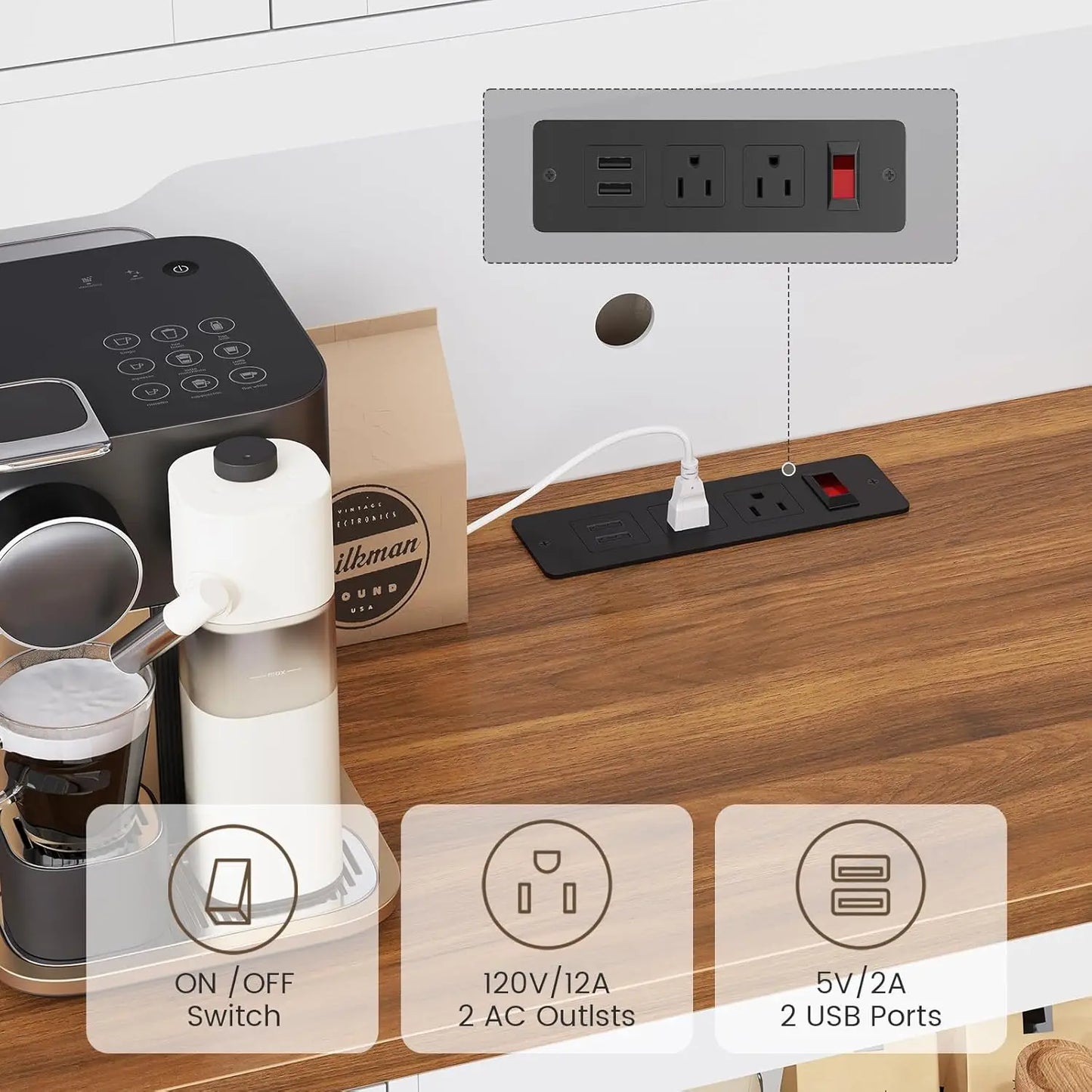 Pantry Cabinet With Charging Station And LED Light