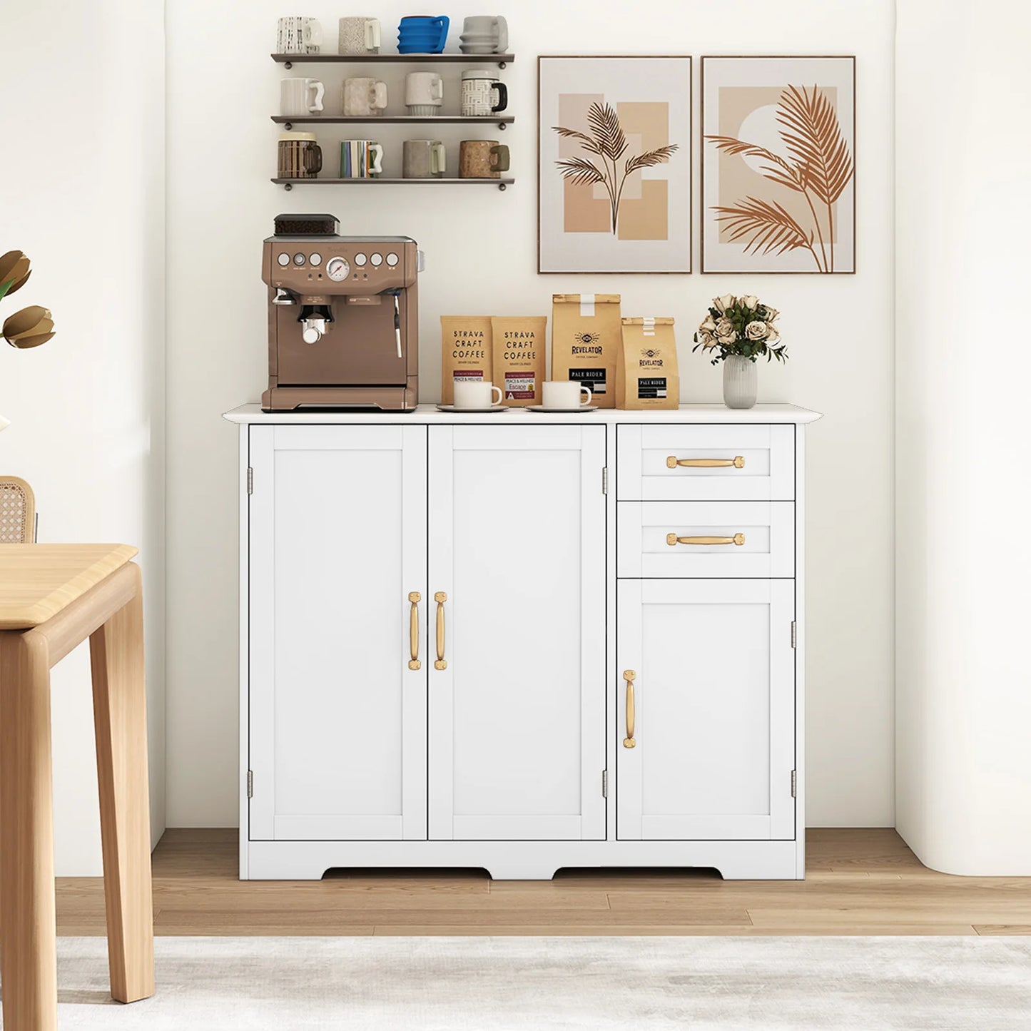 HOMASIS Sideboard Buffet Cabinet Modern Kitchen Storage Organizer With Drawers