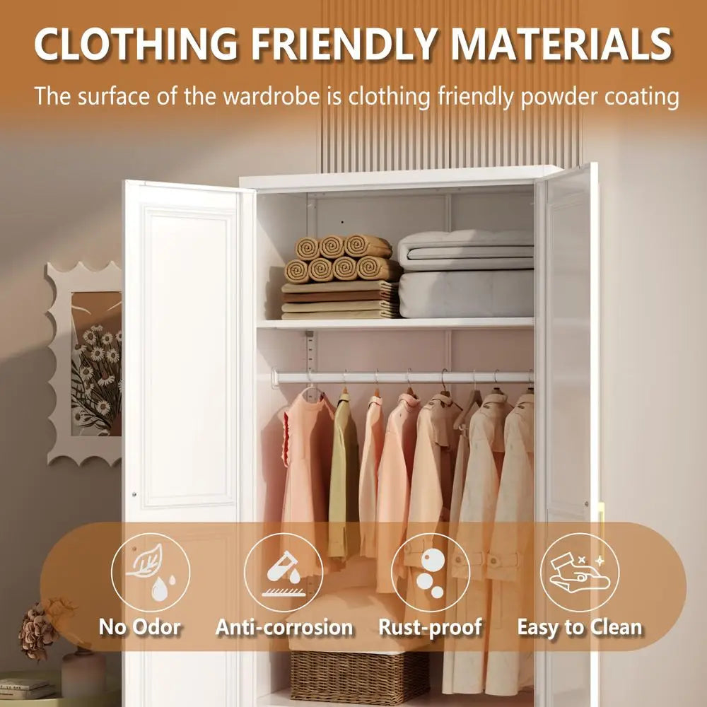 Metal Armoire Wardrobe Closet With Doors And Shelves For Hanging Clothes