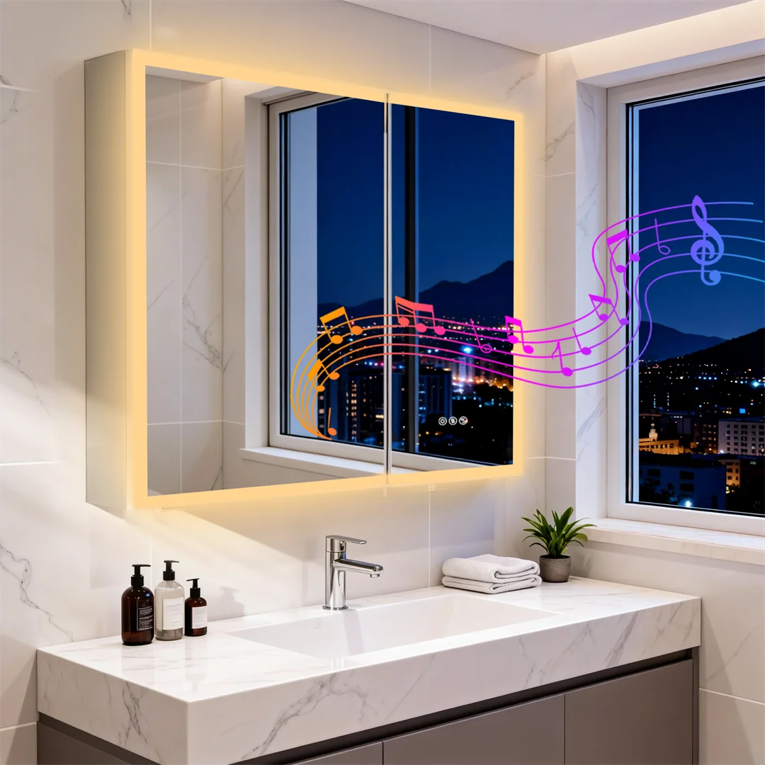 LUVODI LED Lighted Bathroom Cabinet With Bluetooth Speakers