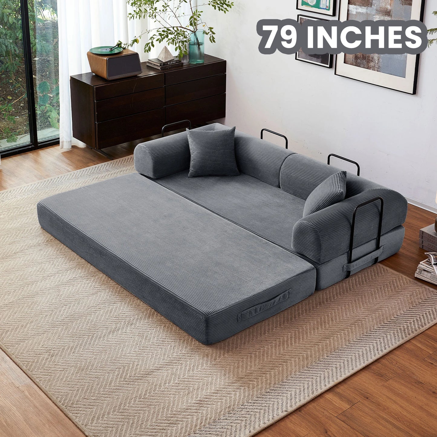 Foldable Convertible Futon Sofa Bed With L Shaped Arms