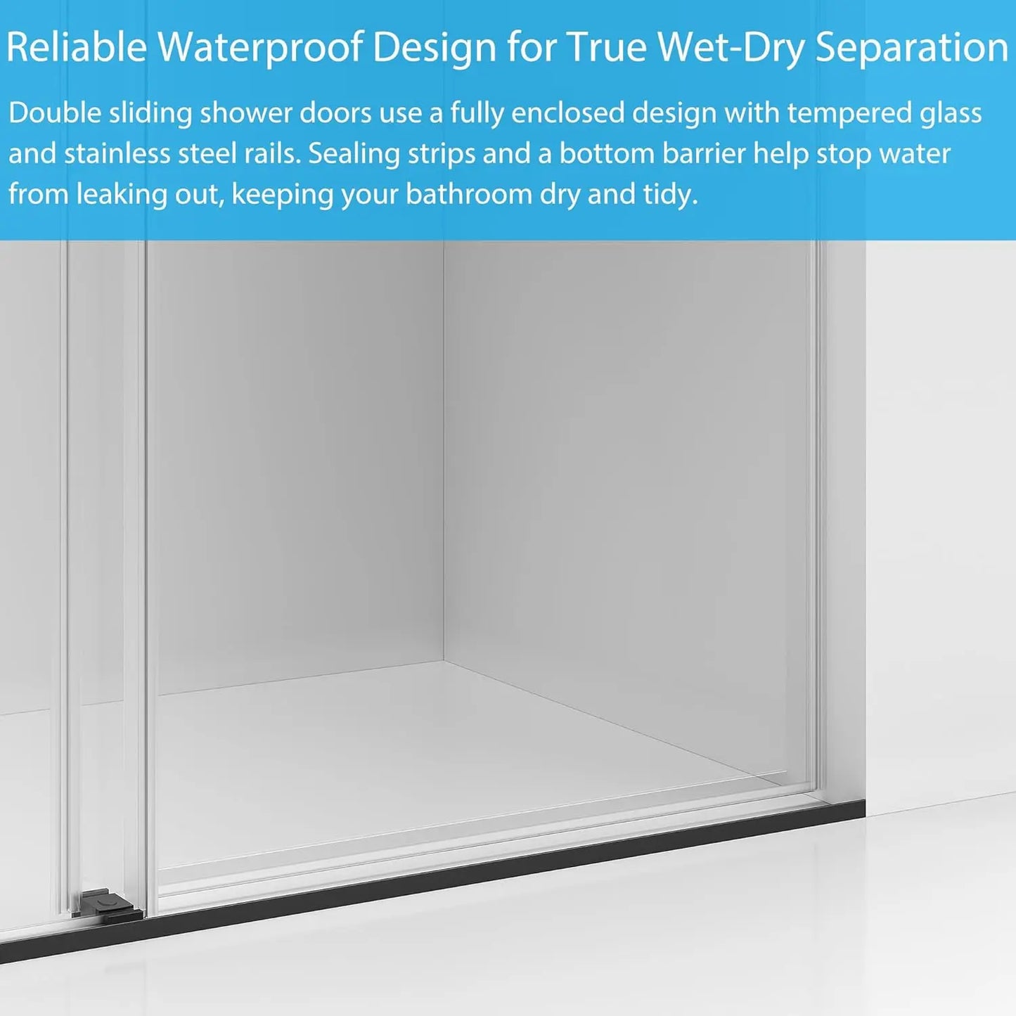 Frameless Sliding Bathtub Shower Glass Door With Stainless Steel Rail