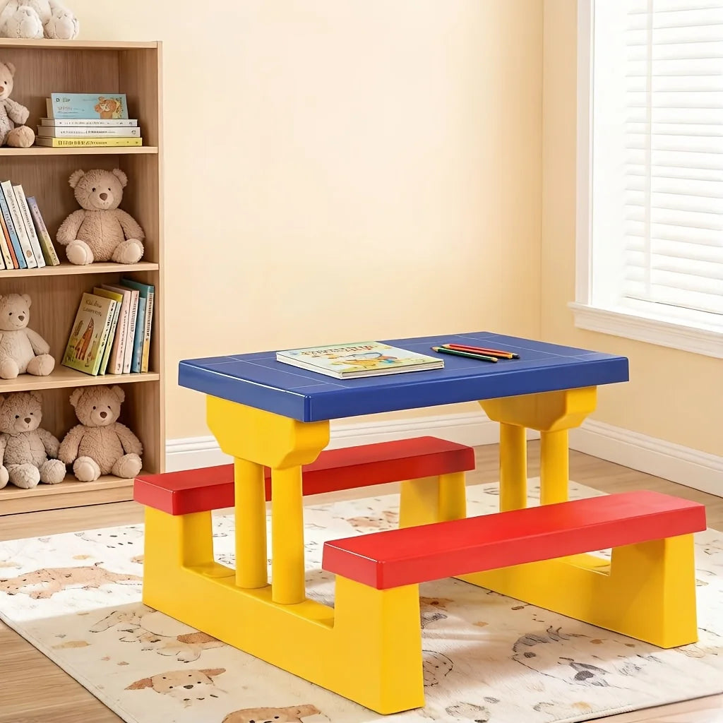Kids Picnic Table Set With Foldable Umbrella Lightweight