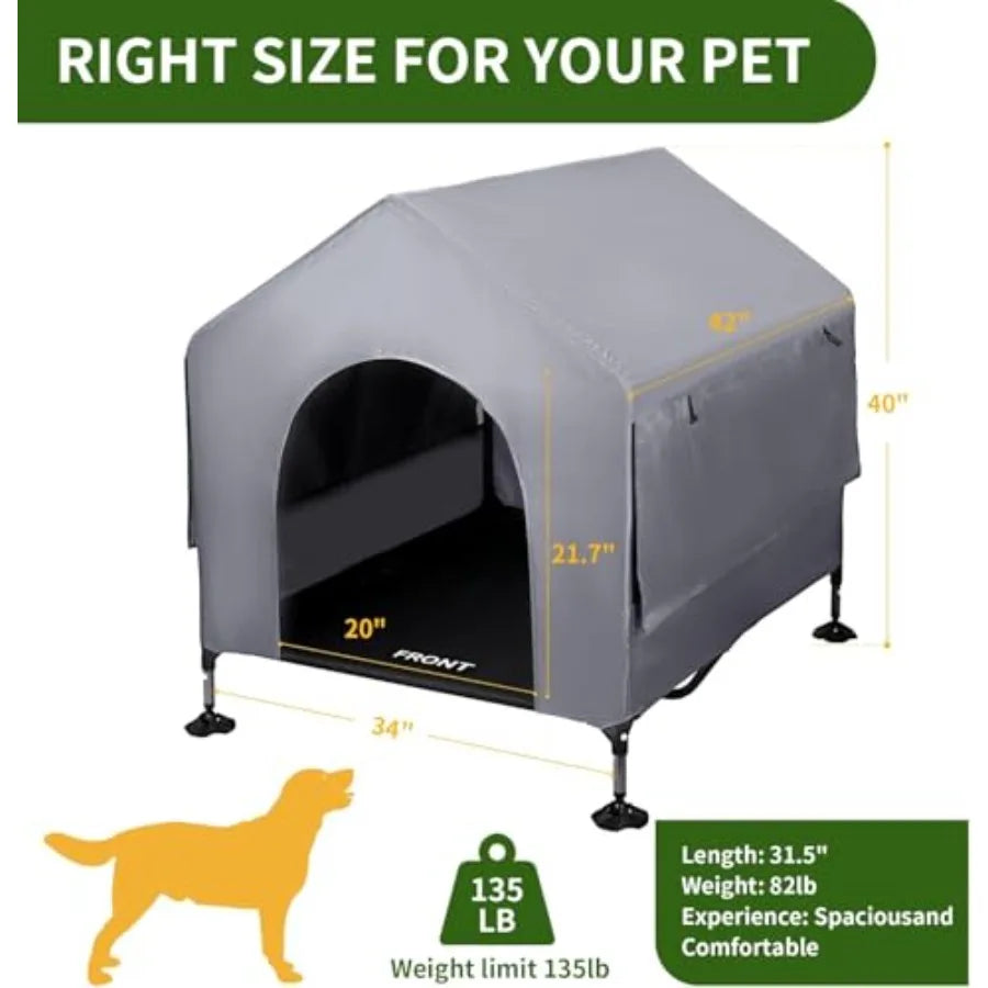 Outdoor Indoor Dog House With Mesh Windows And Elevated Bed