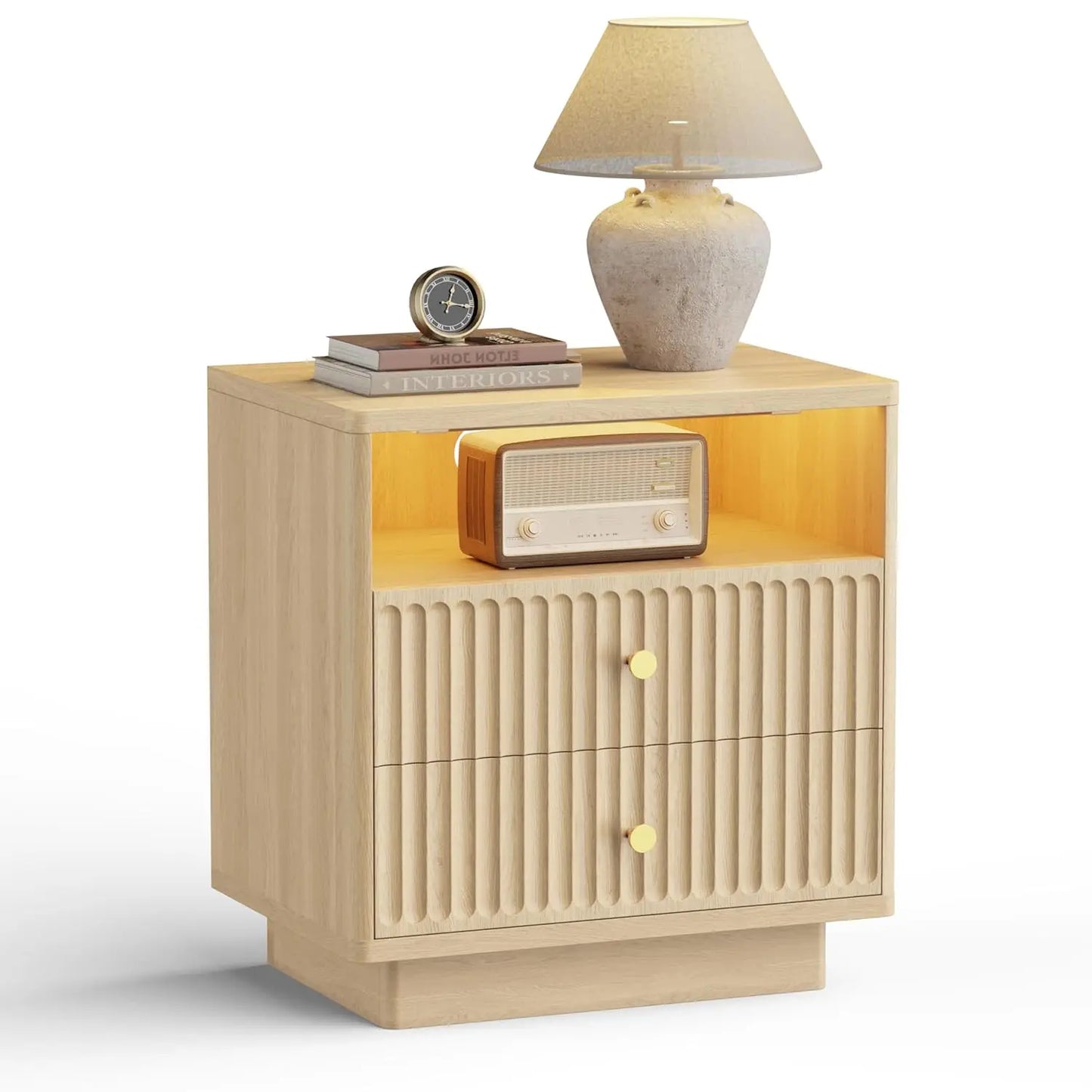 Two-Drawer Nightstand Set With Charging Station And LED Motion Sensor