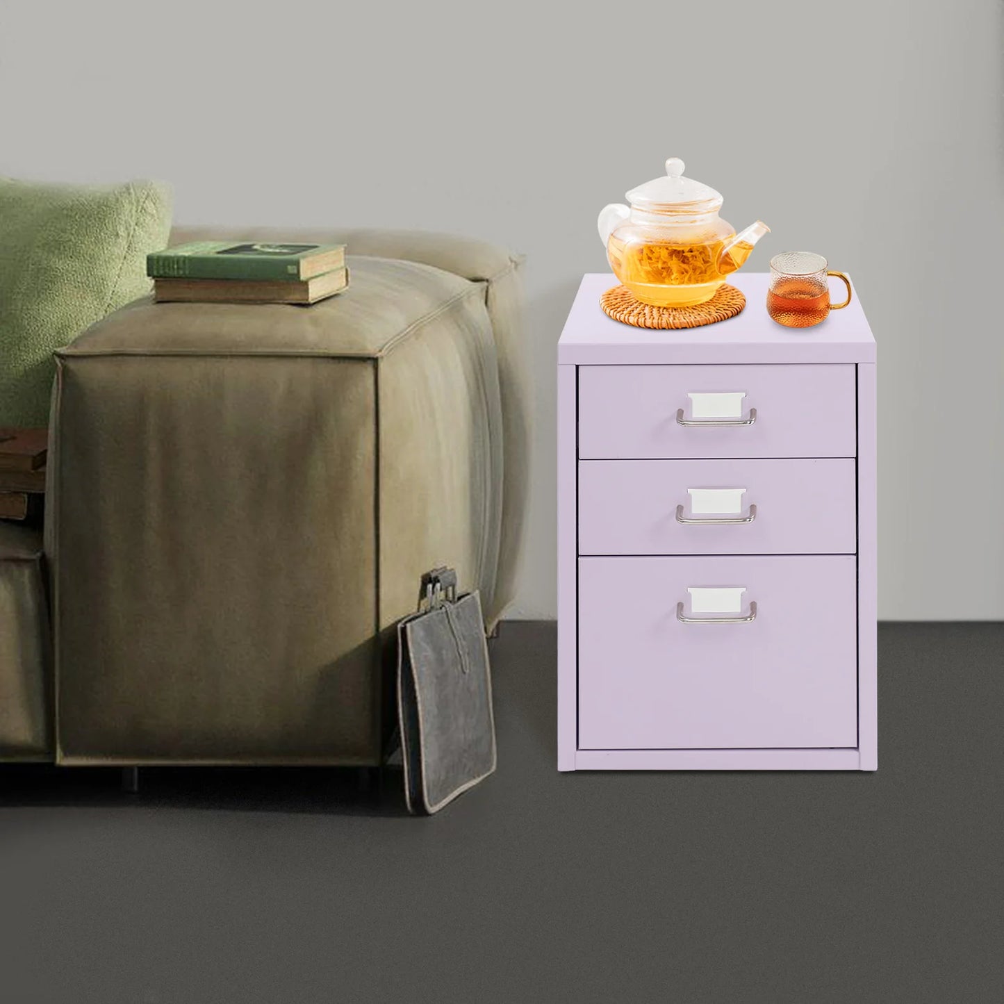 Bymaocar 3 Tier Vertical File Cabinet With Lock On Casters