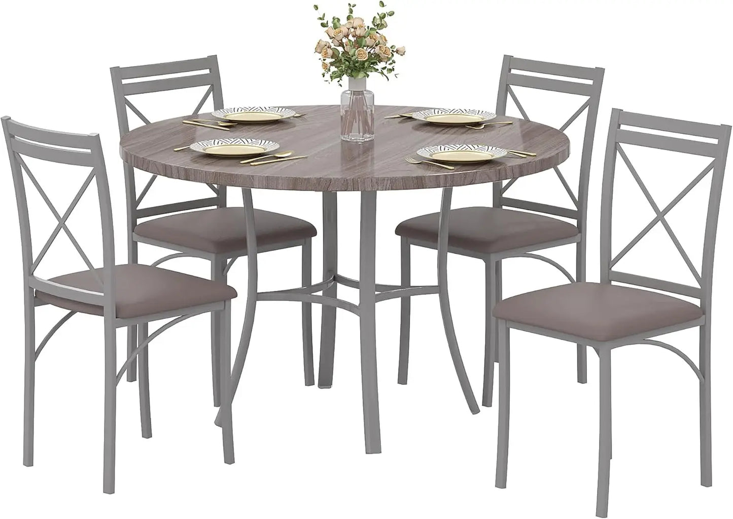 Wood Grain Dining Table Set With Chairs Space Saving