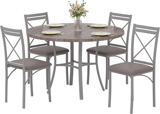 Wood Grain Dining Table Set With Chairs Space Saving