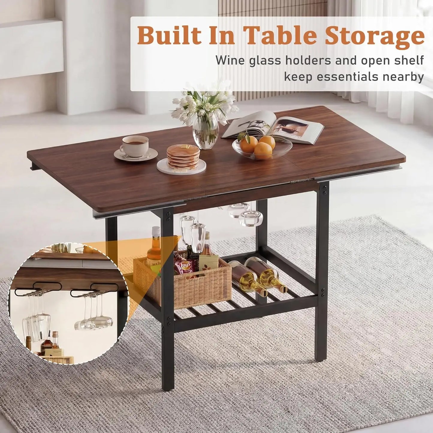 GUOHE Extendable 6 Piece Breakfast Nook Set With Storage Benches