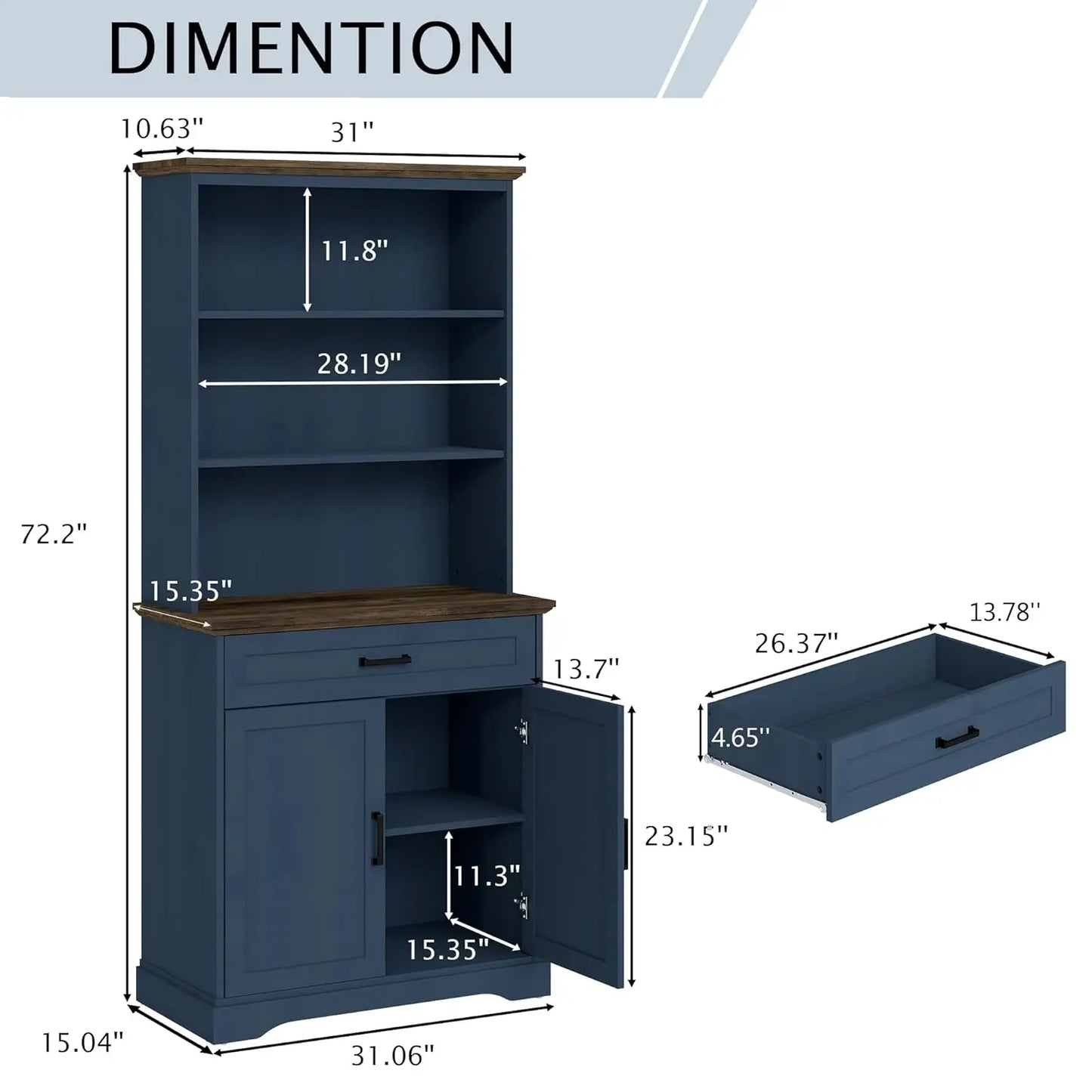 5-Shelf Bookshelf With Drawers Adjustable Storage Cabinet