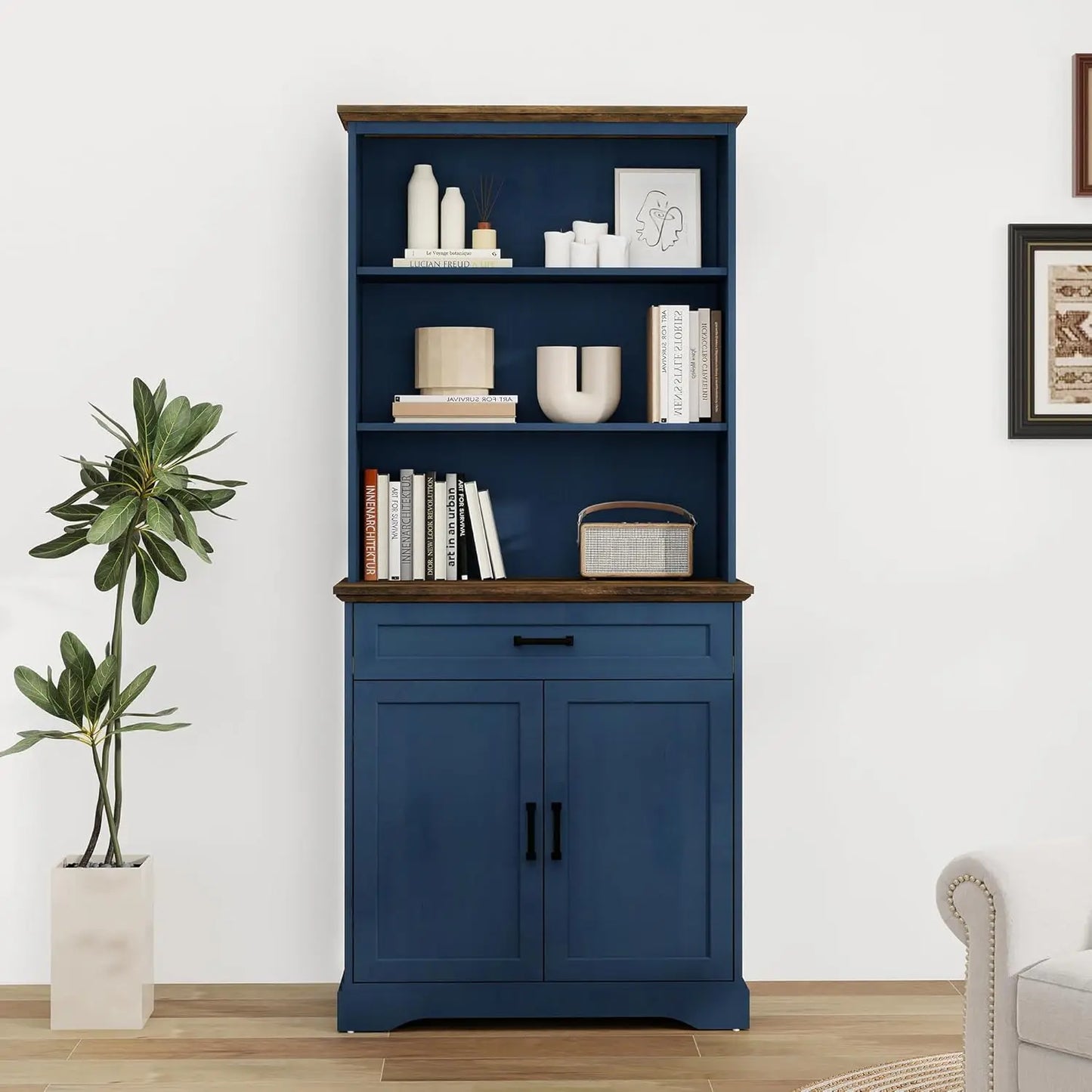 5-Shelf Bookshelf With Drawers Adjustable Storage Cabinet