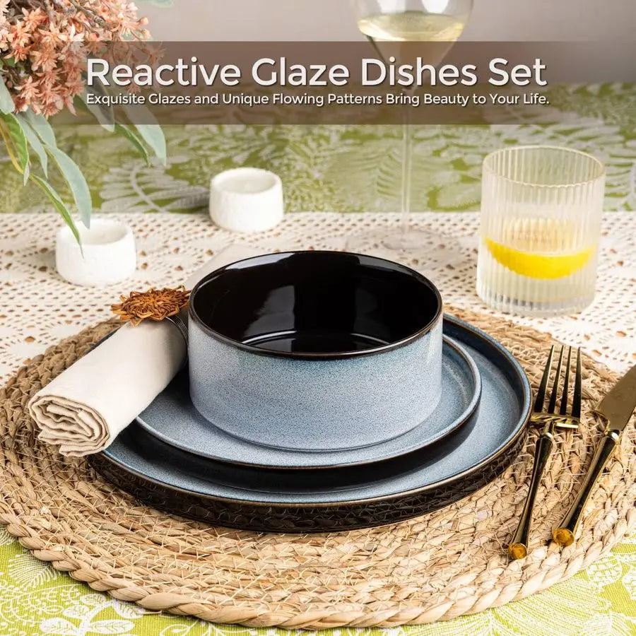 Reactive Glaze Round Ceramic Dinnerware Set for 4 Microwave Safe