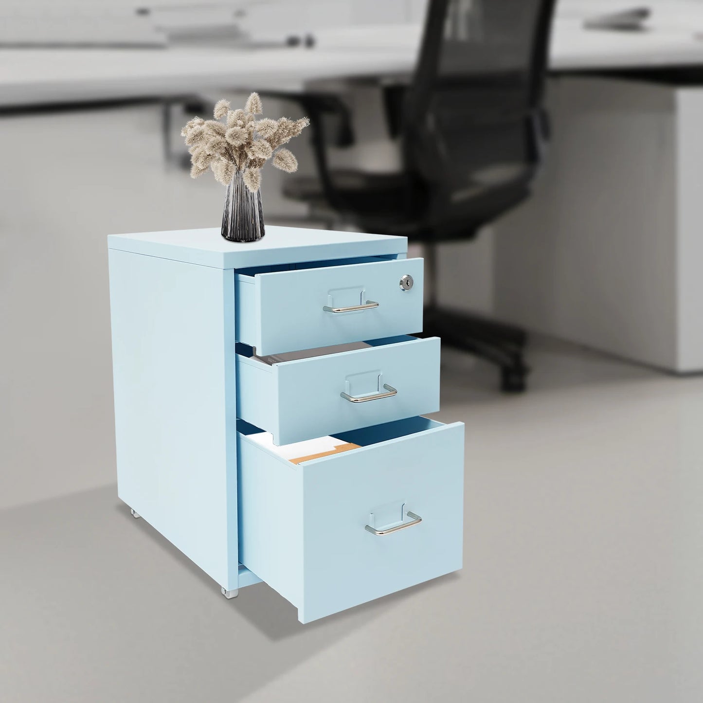 Bymaocar 3 Tier Vertical File Cabinet With Lock On Casters