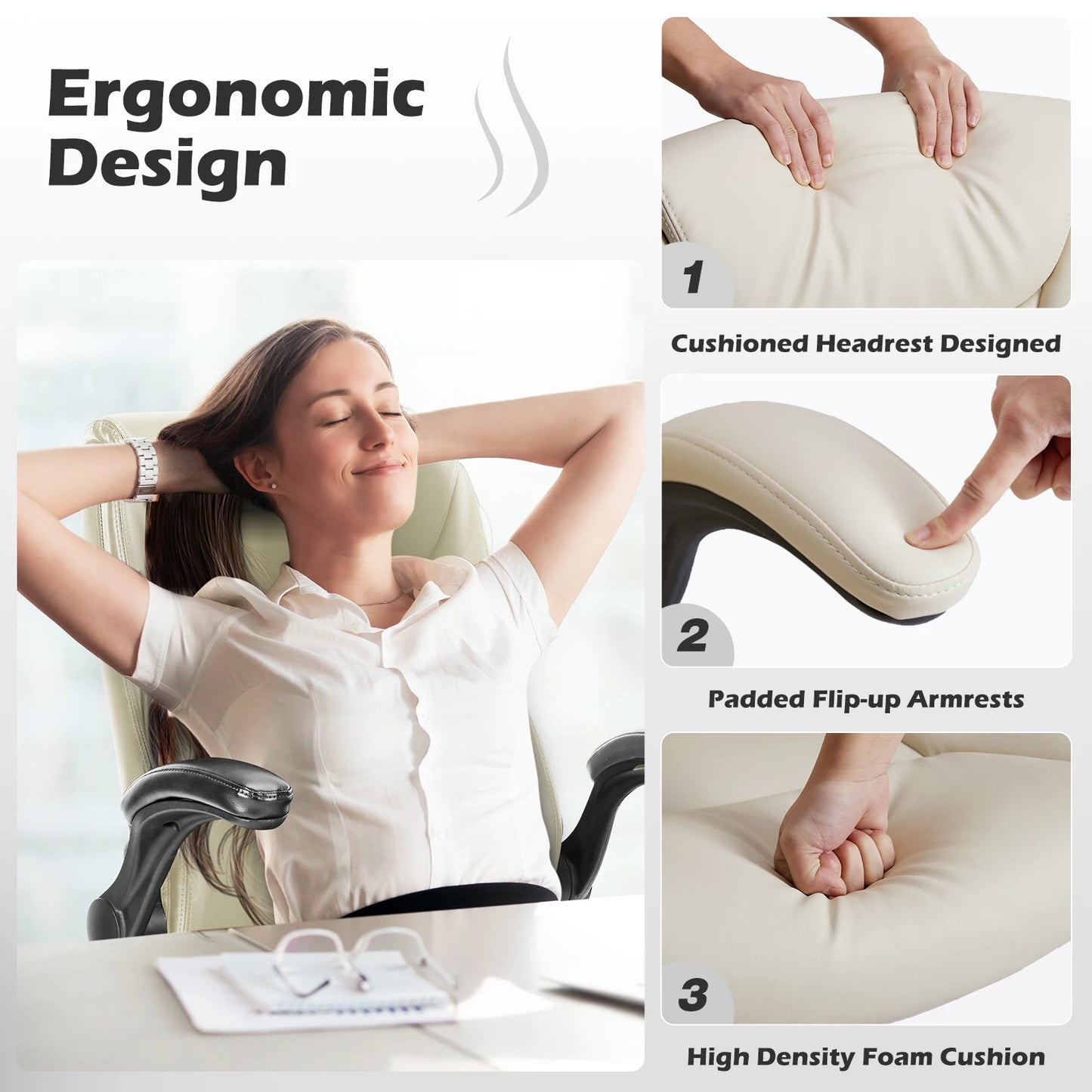 JHK Ergonomic Office Chair With Flip-Up Arms Heavy Duty