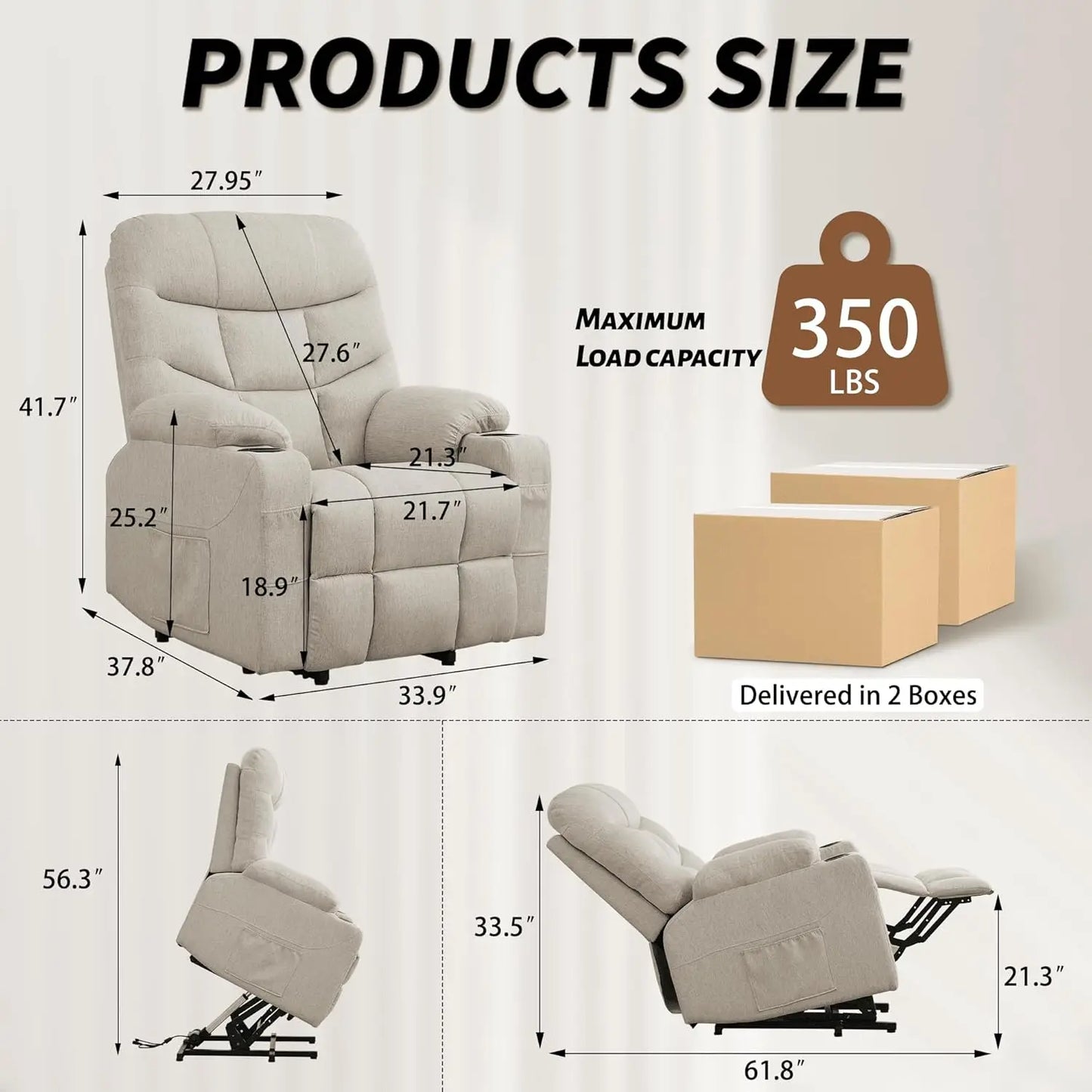 Power Lift Recliner Chair With Massage And Heating For Elderly