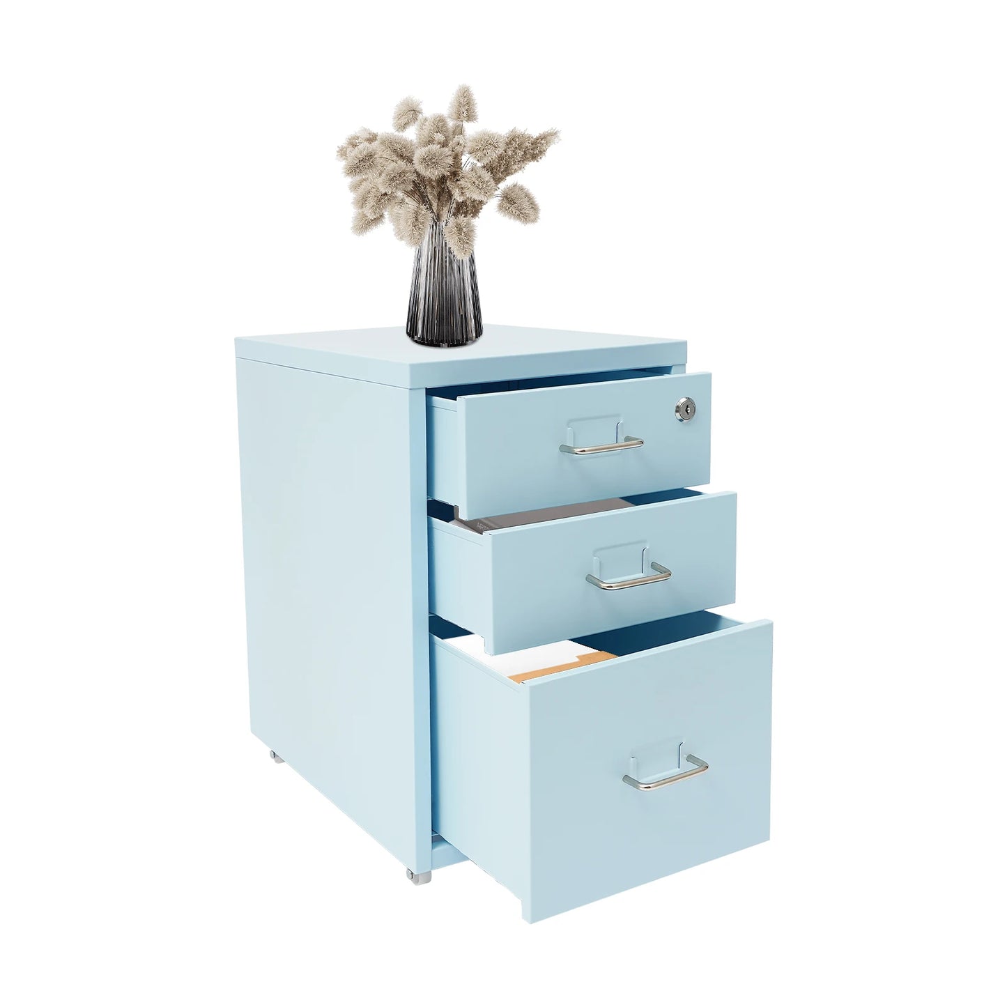 Bymaocar 3 Tier Vertical File Cabinet With Lock On Casters