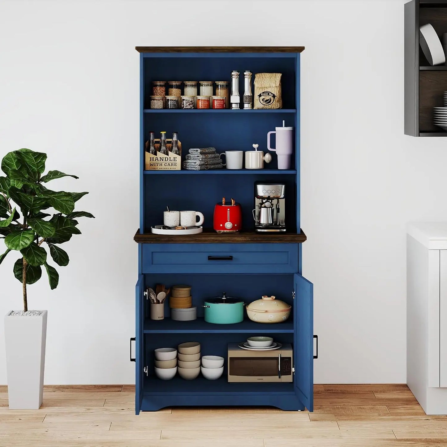 5-Shelf Bookshelf With Drawers Adjustable Storage Cabinet