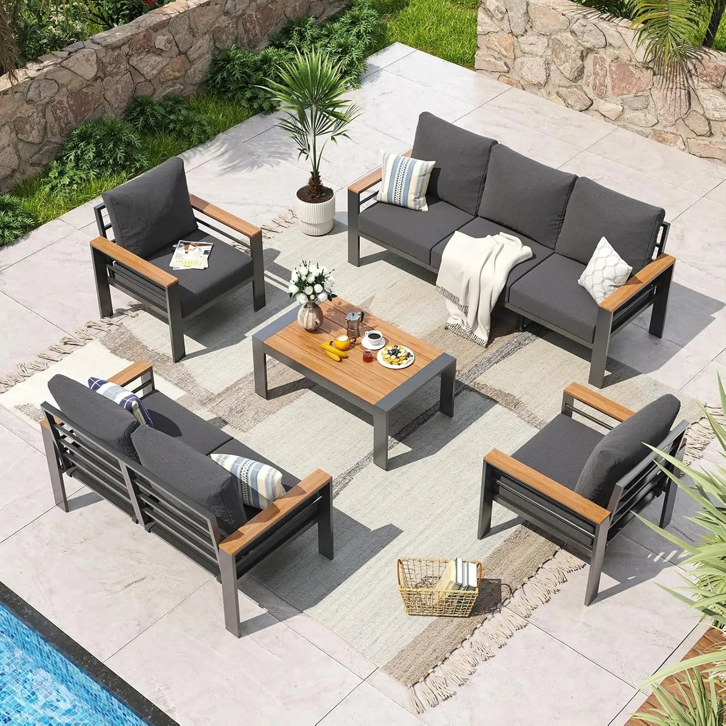 Aluminum Patio Furniture Set Outdoor Sectional With Cushions And Table