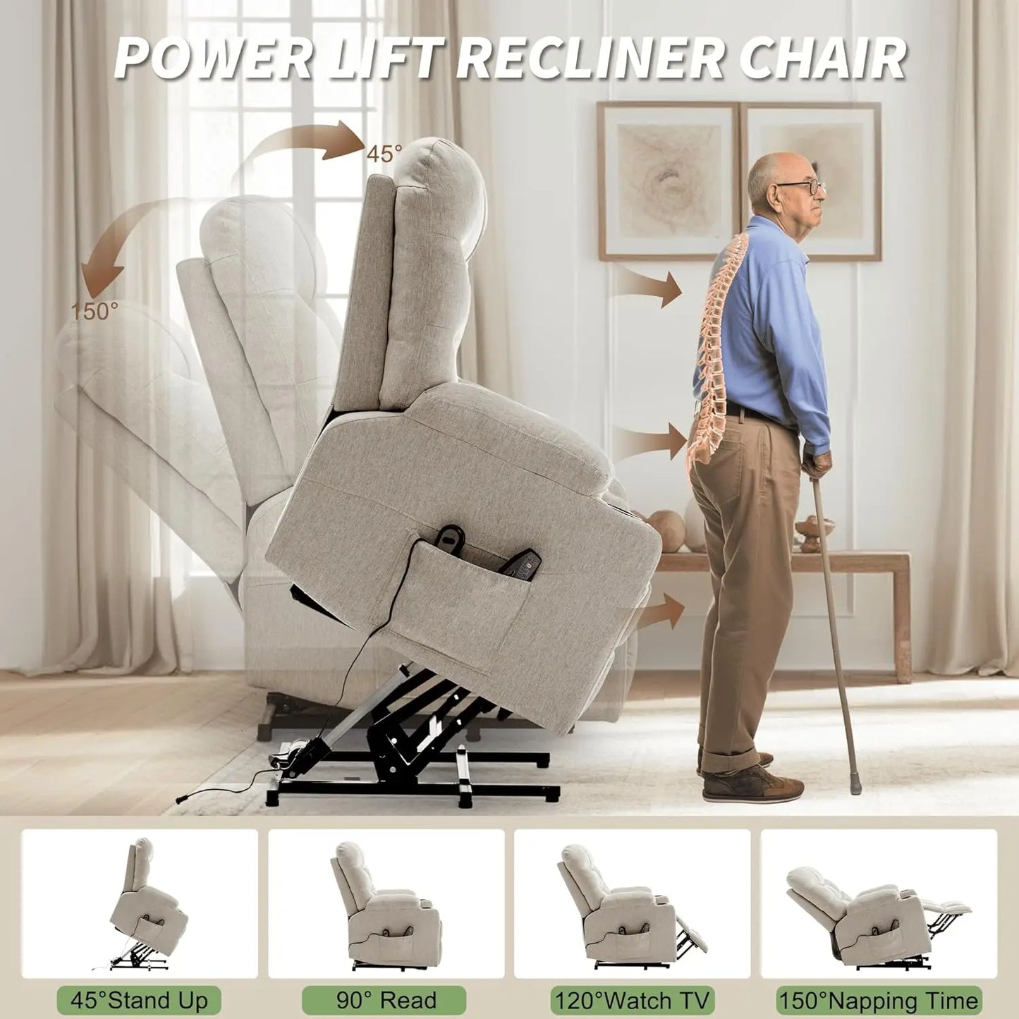 Power Lift Recliner Chair With Massage And Heating For Elderly