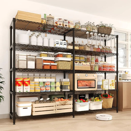 HiMISS Heavy Duty Wire Shelving Unit 5 Tier L Shaped Pantry Rack