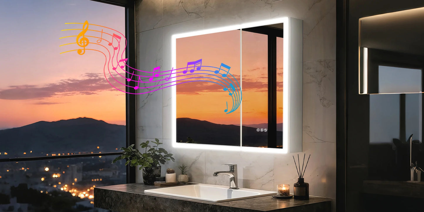 LUVODI LED Lighted Bathroom Cabinet With Bluetooth Speakers