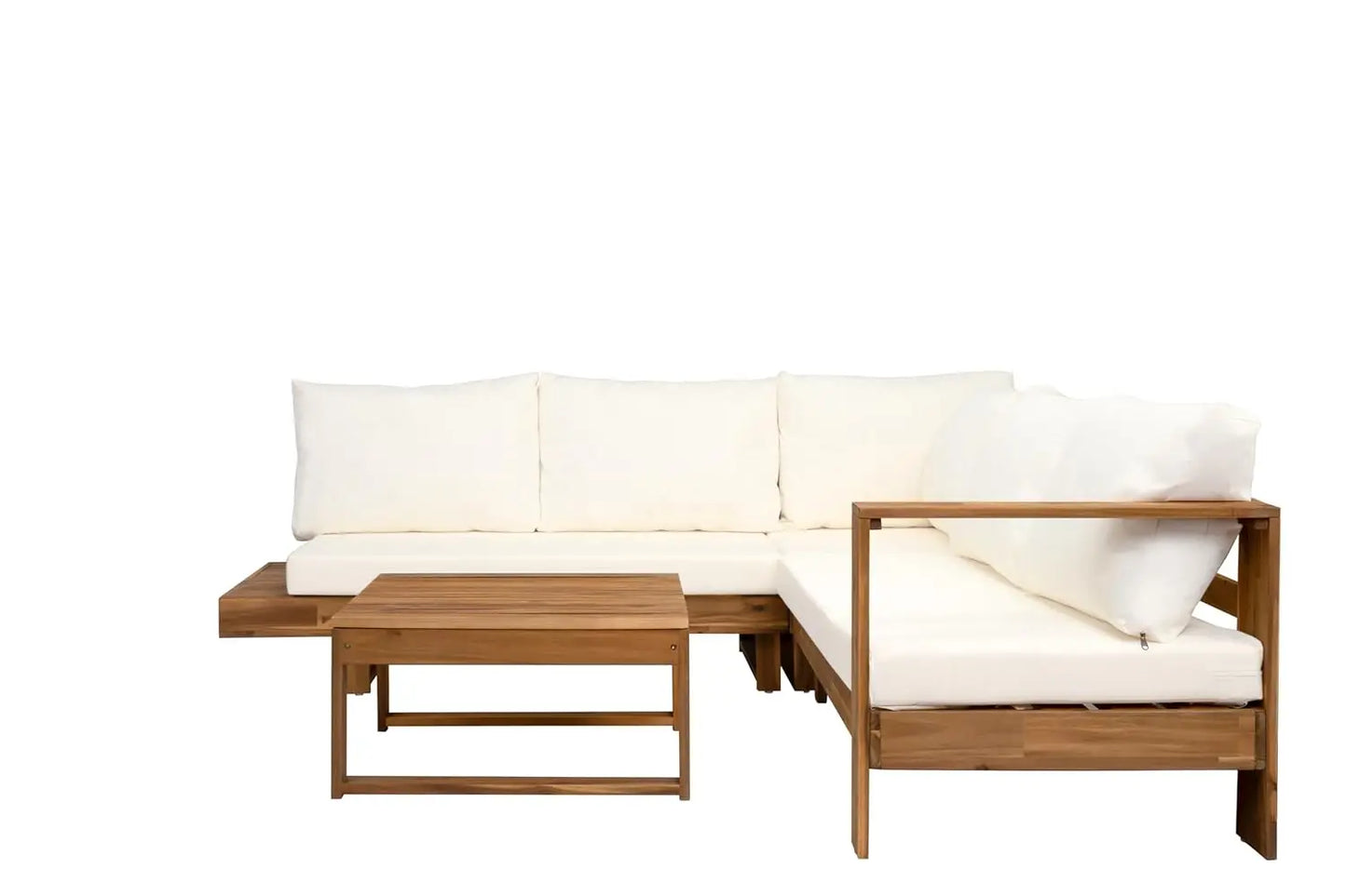 Acacia Wood Outdoor Slatted 4 Piece Sectional Sofa Set Cushions
