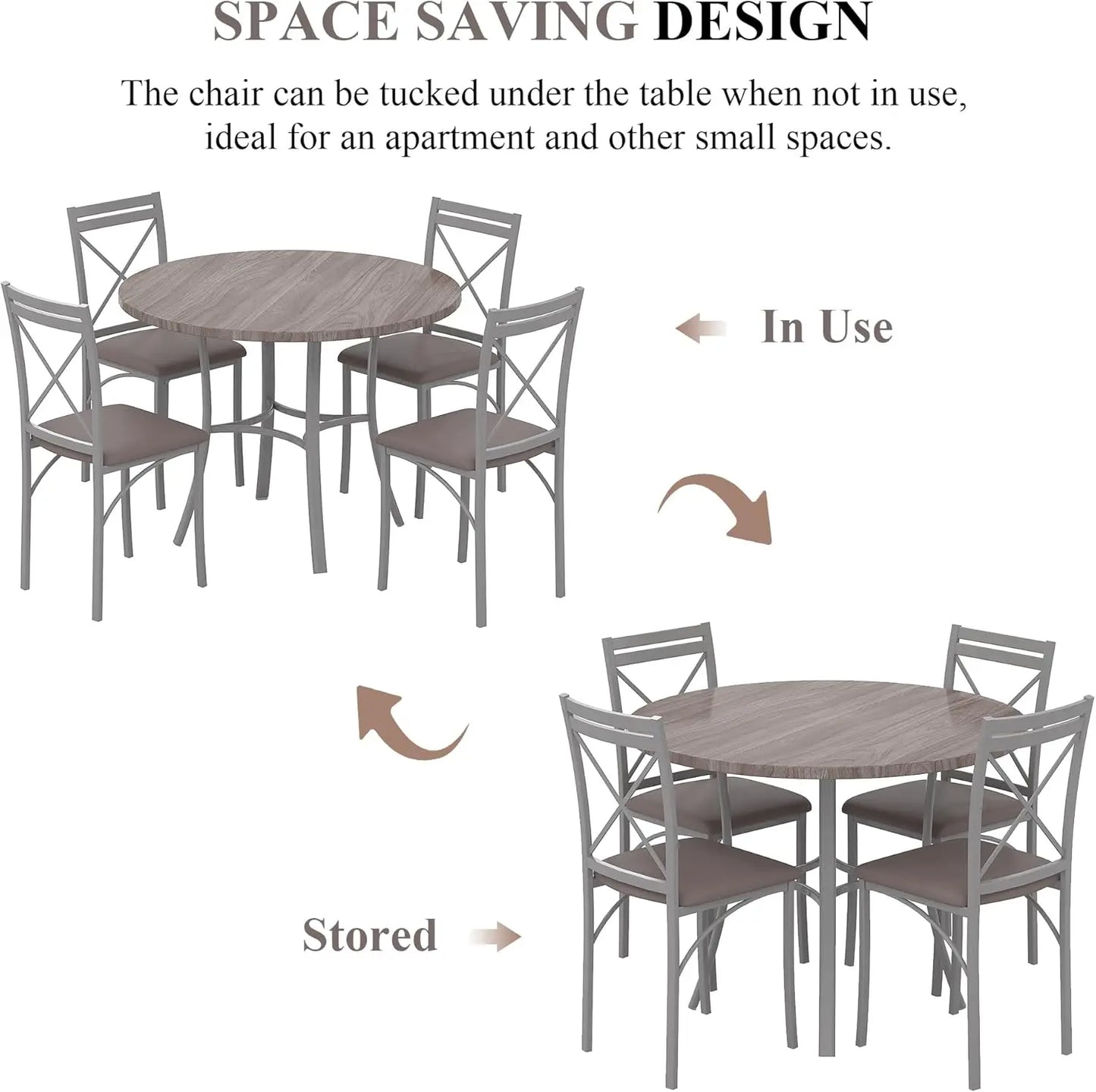 Wood Grain Dining Table Set With Chairs Space Saving