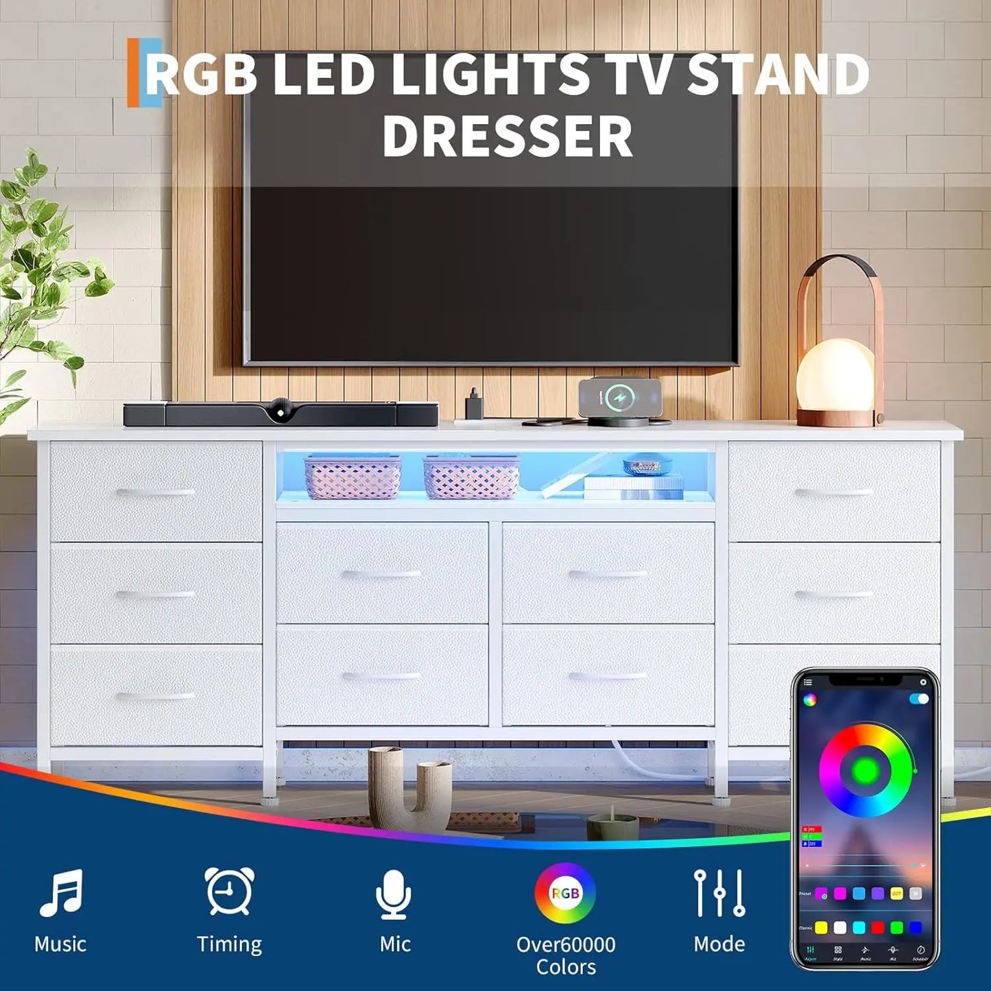 TWISTER.CK TV Stand With LED Lights And Power Outlets