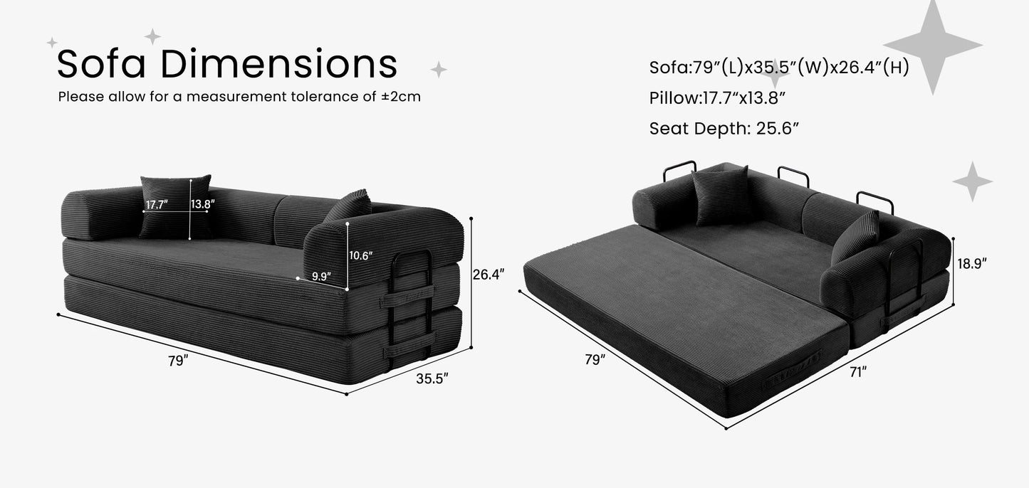 Foldable Convertible Futon Sofa Bed With L Shaped Arms