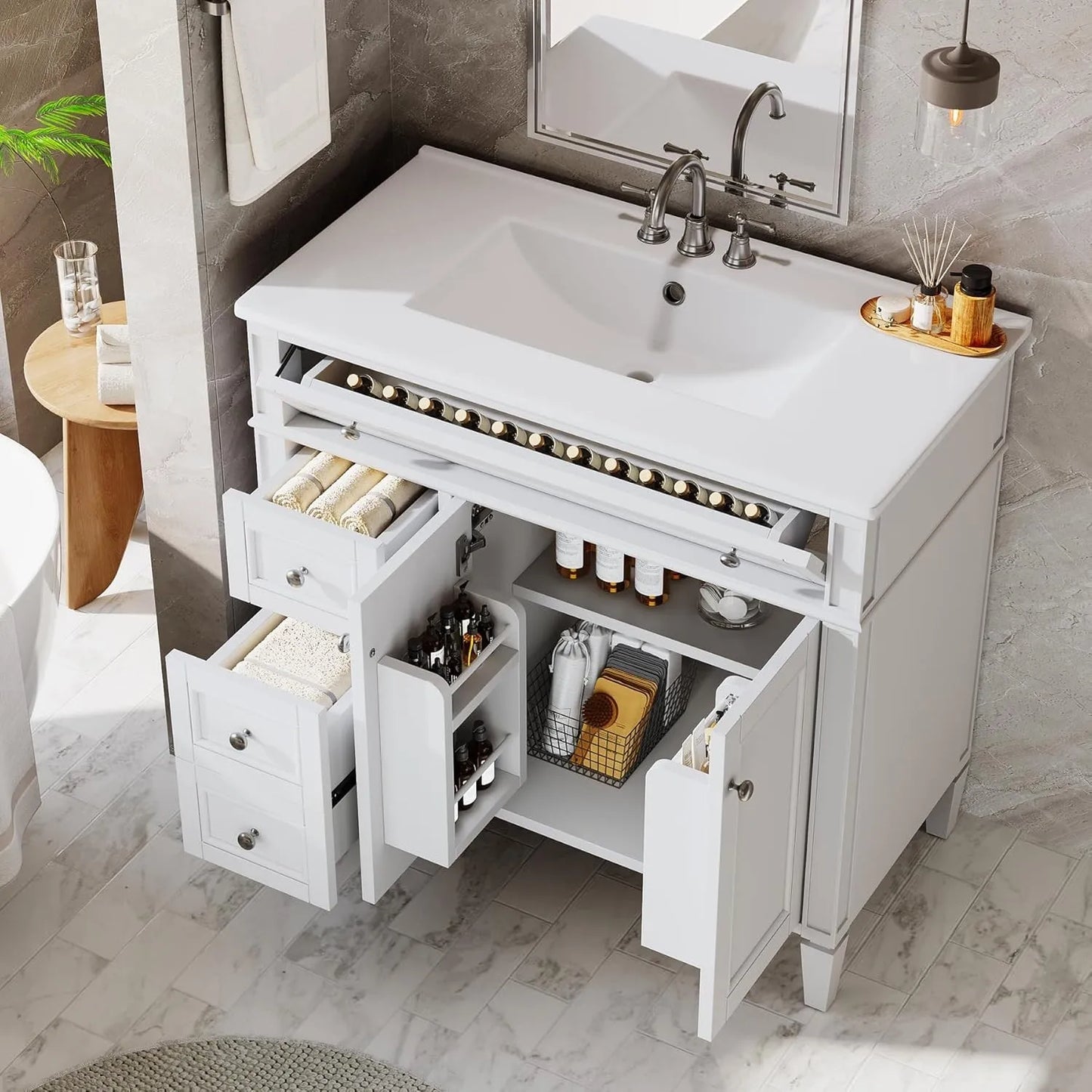 Bathroom Vanity With Sink Four Drawers And Two Doors