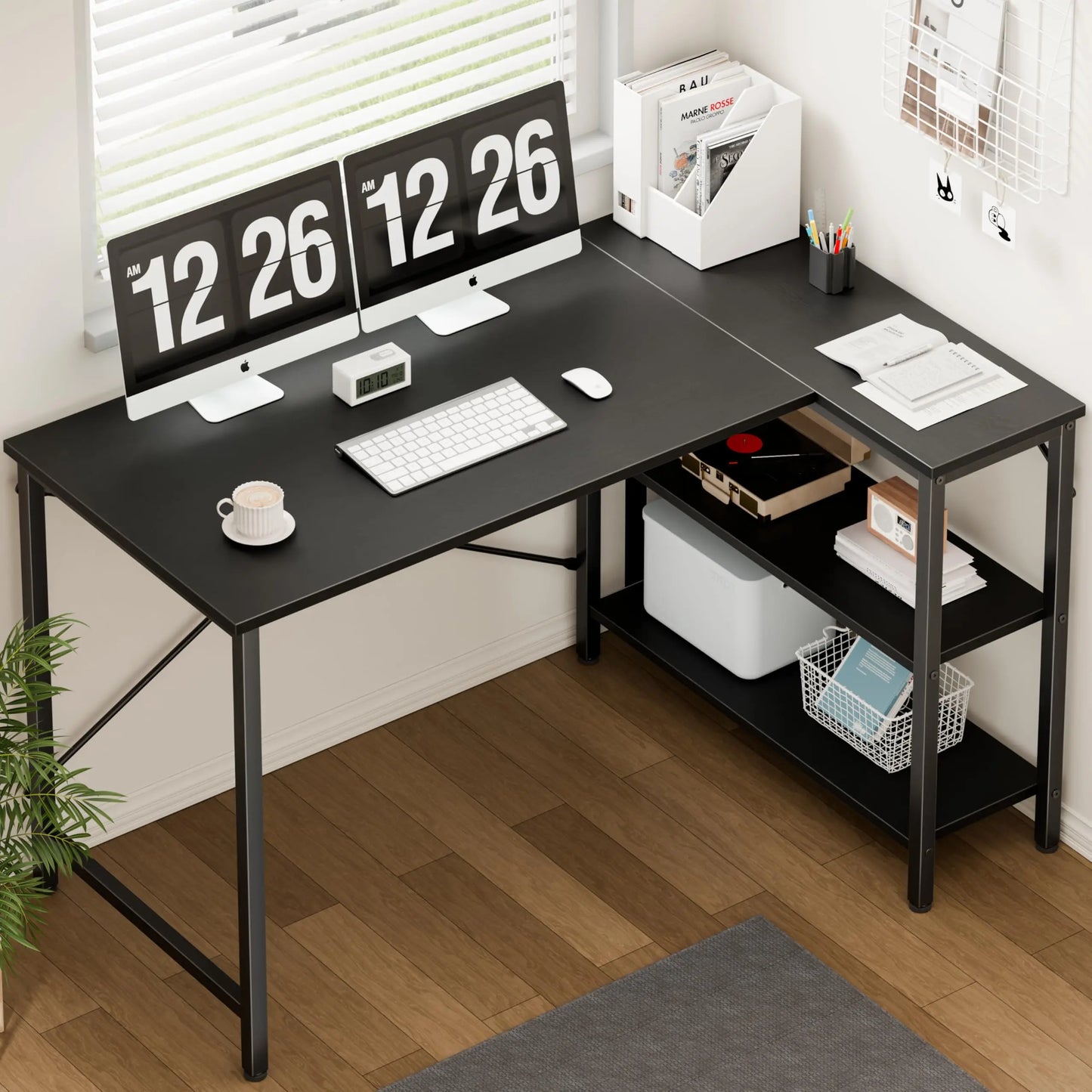 JHK L Shaped Desk Computer Corner Desk With Reversible Shelves