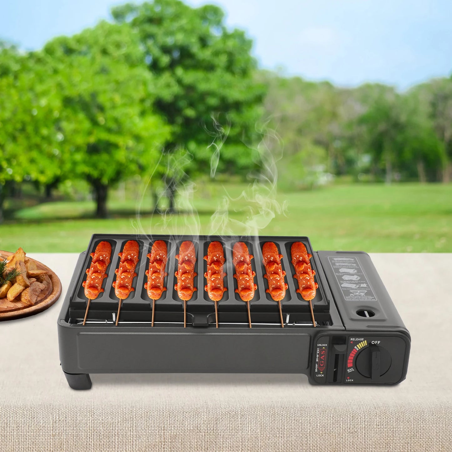 Bymaocar Portable Gas Grill Stove 2.2KW Butane With Sausage Plate