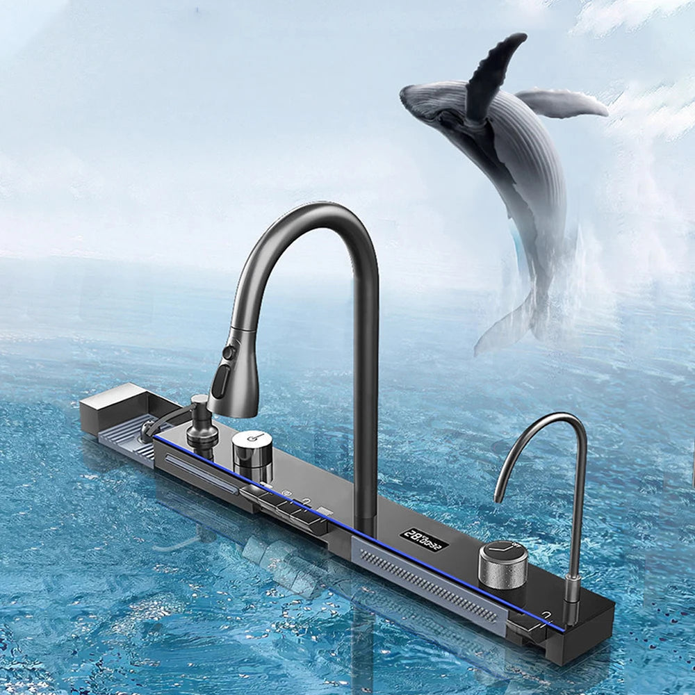 Multifunctional Kitchen Waterfall Sink With Digital Display, 304 Stainless Steel