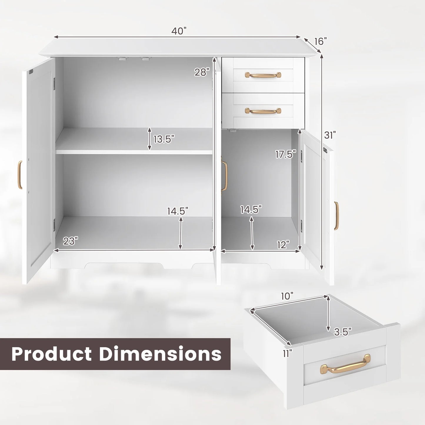 HOMASIS Sideboard Buffet Cabinet Modern Kitchen Storage Organizer With Drawers