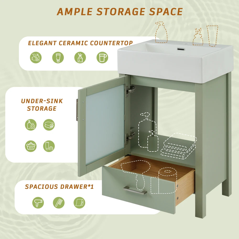 LWO Bathroom Vanity With Ceramic Sink And Ample Storage