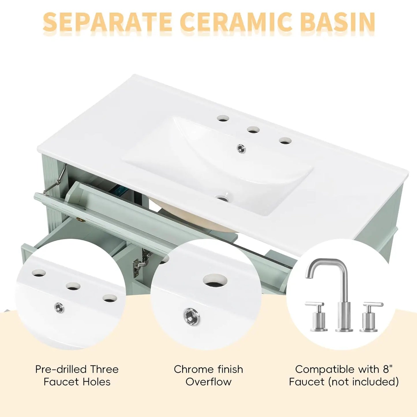 Free Standing Bathroom Vanity With Ceramic Basin And Sink