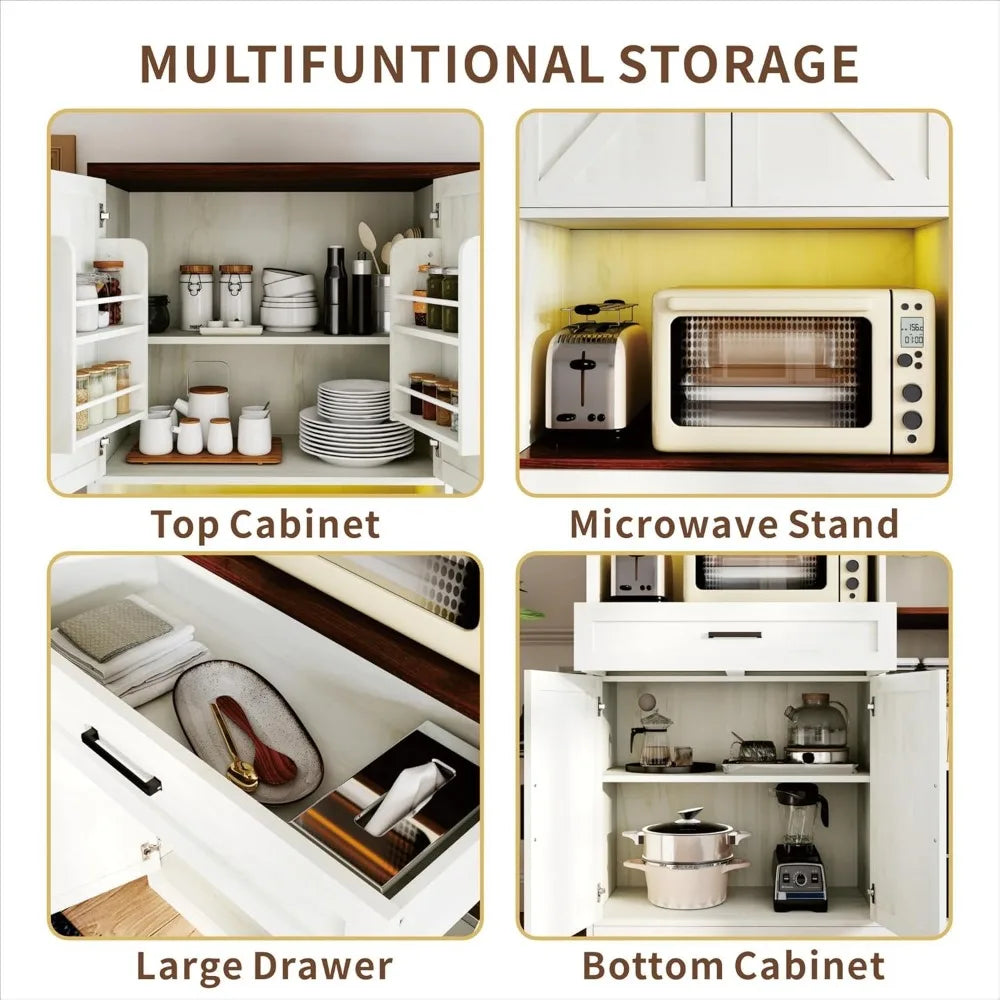 Farmhouse Kitchen Pantry Cabinet With Hutch And Charging Station