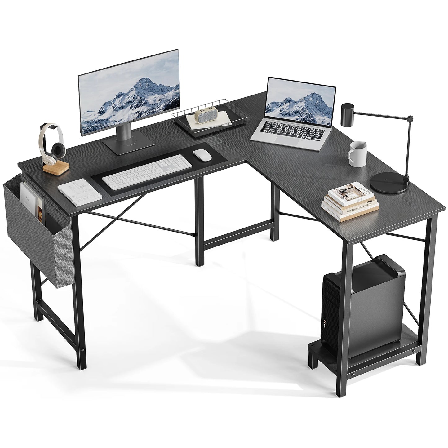 JHK Gaming Corner Desk With PC Storage Shelf For Home