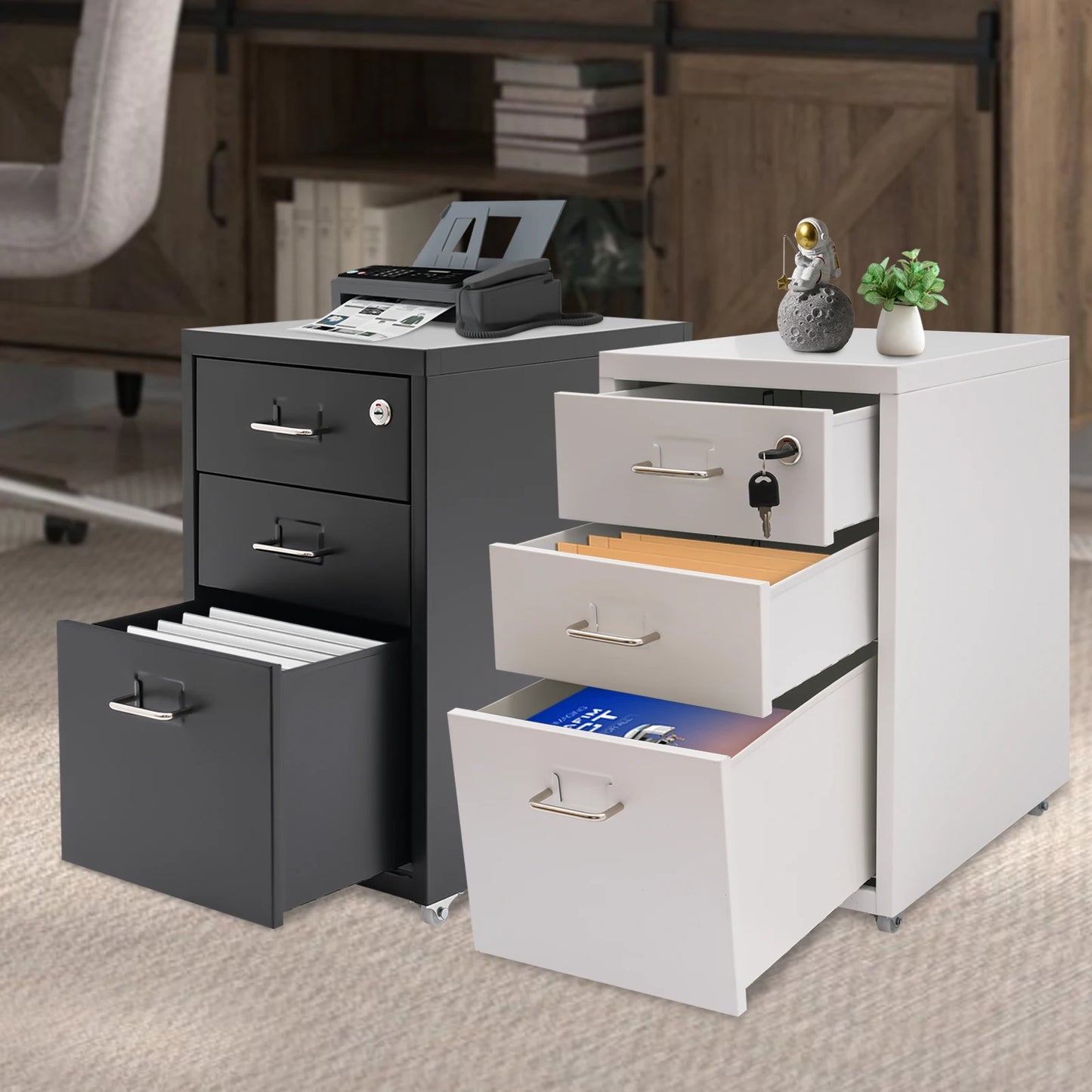 Bymaocar 3 Tier Vertical File Cabinet With Lock On Casters
