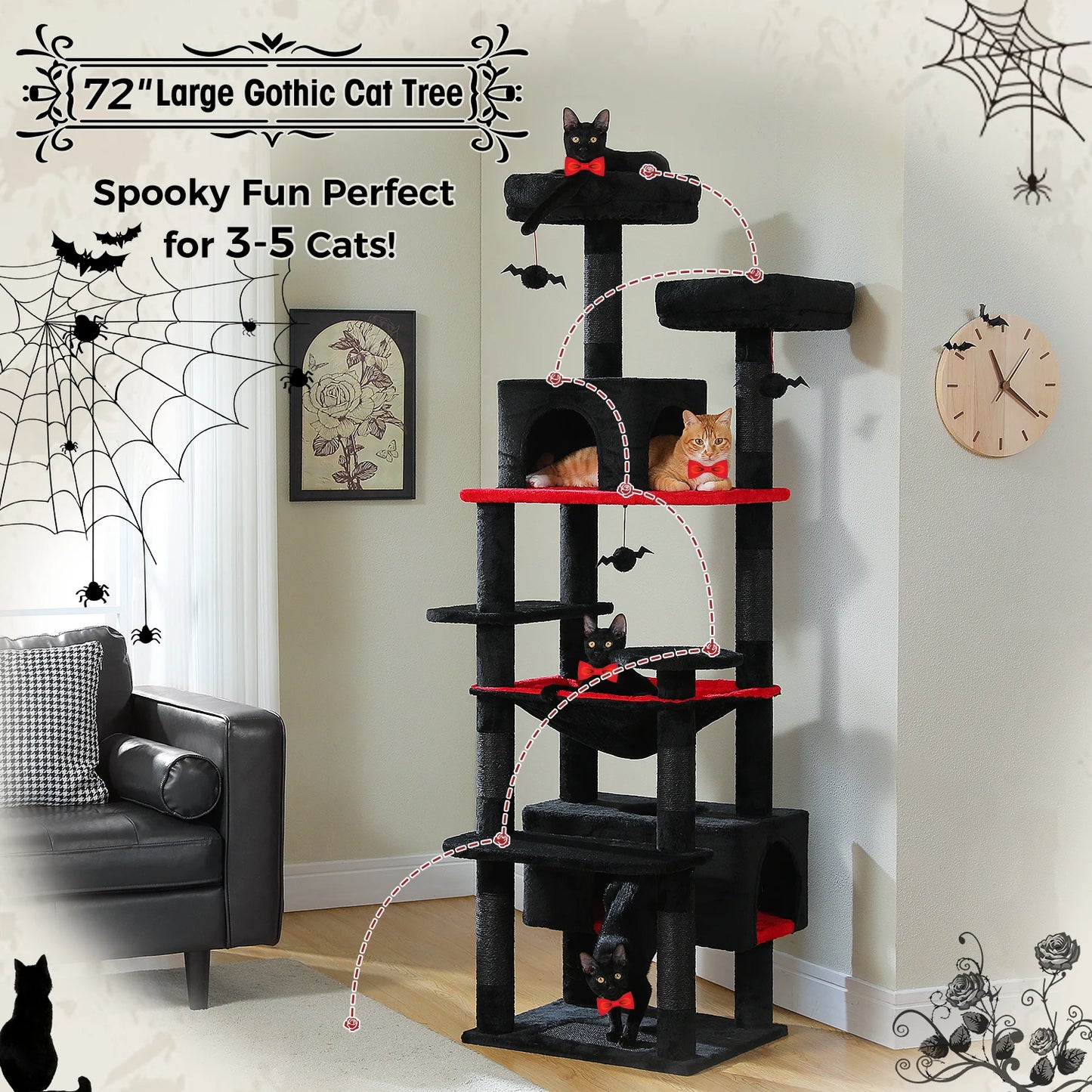 PEQULTI Multi Level Cat Tree Tower With Scratching Posts Hammock