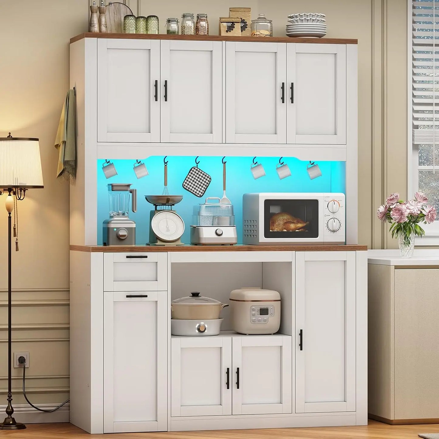 Pantry Cabinet With Charging Station And LED Light