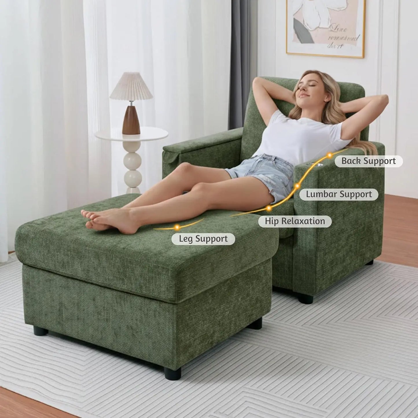 GUOHE Modern Accent Chair Set With Storage Ottoman For Living Room