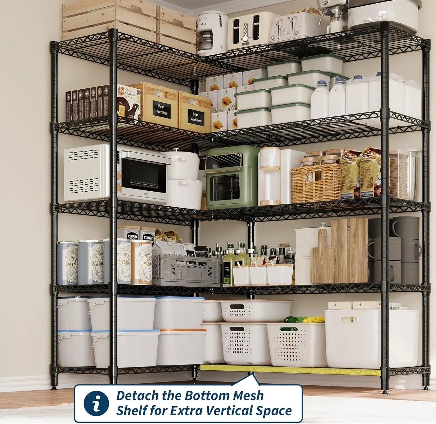 HiMISS Heavy Duty Wire Shelving Unit 5 Tier L Shaped Pantry Rack