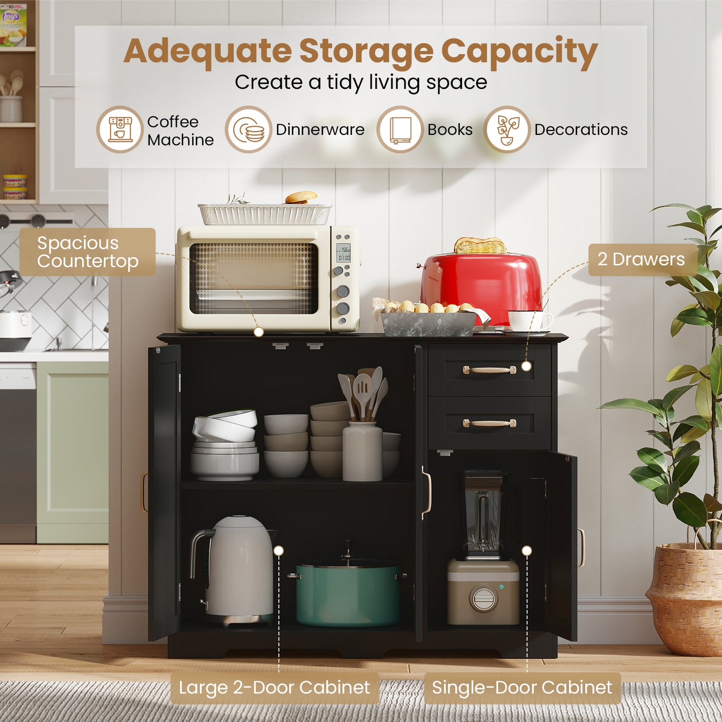 HOMASIS Sideboard Buffet Cabinet Modern Kitchen Storage Organizer With Drawers
