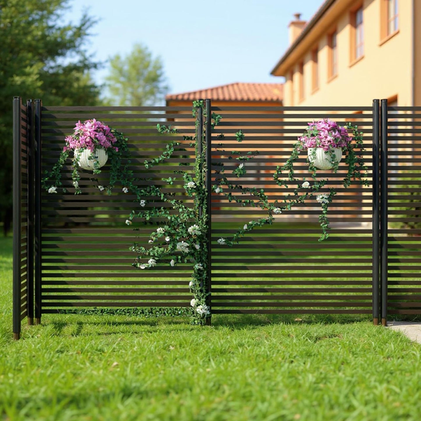 HiMISS No Dig Outdoor Privacy Screen Fence Kit 3 Panel Freestanding Enclosure